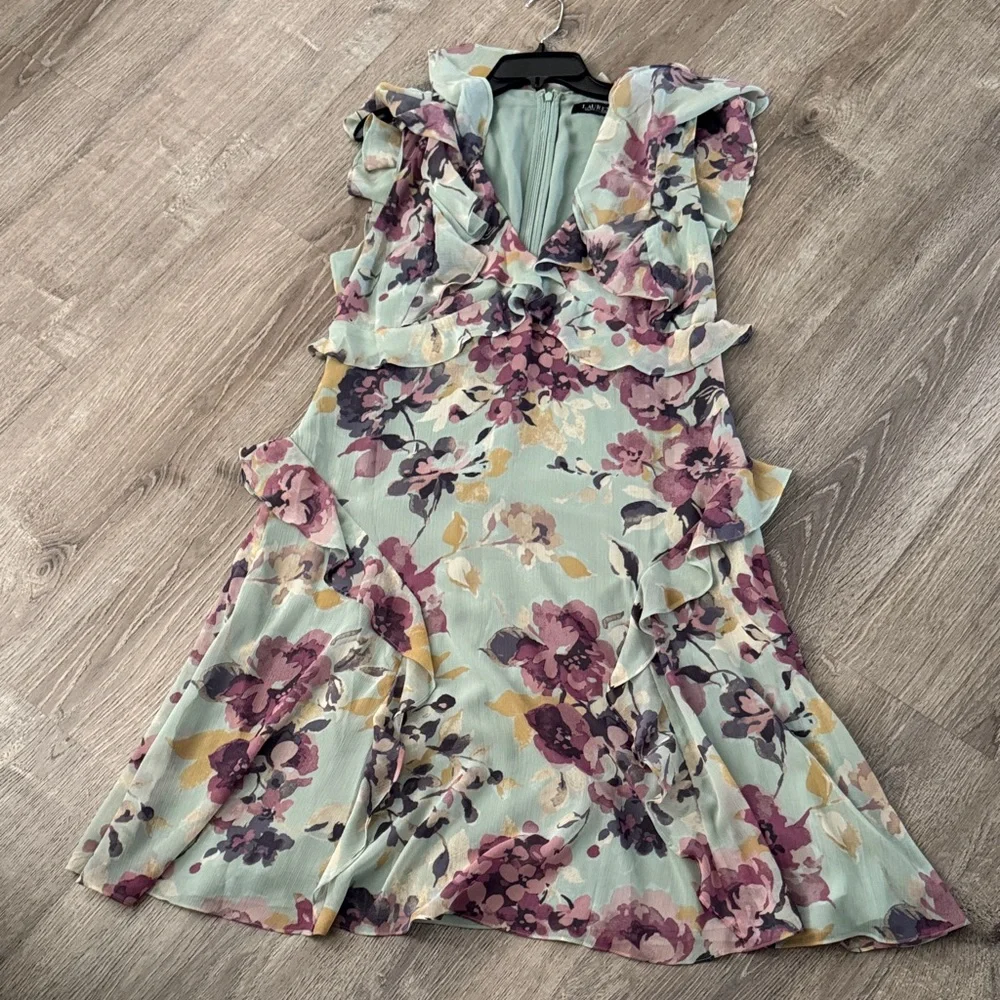 Ralph Lauren Floral Ruffle Midi Dress in Sage Green - Picture 4 of 7